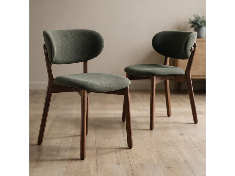  Lot de 2 chaises en bois foncé et tissu boucle vert kaki aura  - Conforama B