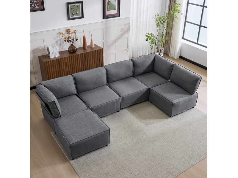  Canapé d'angle modulable 6 places gris foncé en tissu, convertible en couchage extra-long pour votre salon  - Conforama B