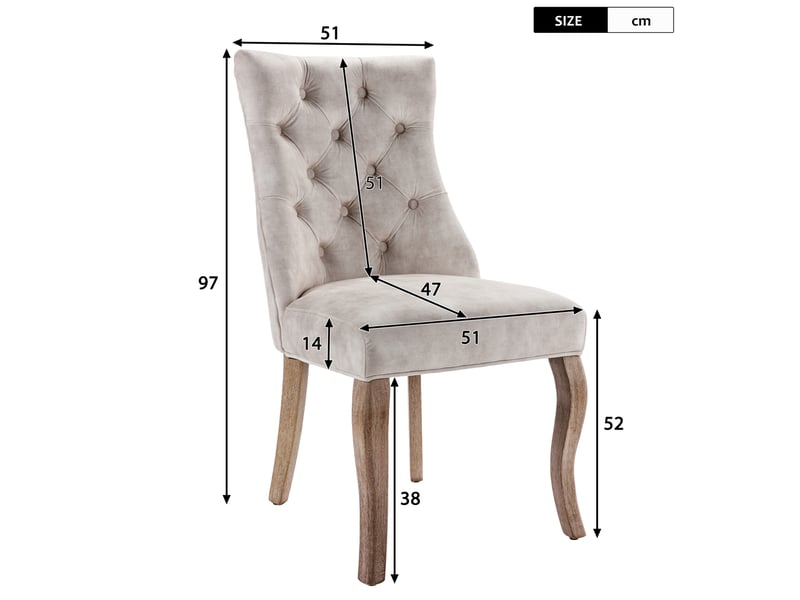  Lot de 2 chaises de salle à manger 51x47x97 cm dossier haut velours beige clair  - Conforama E