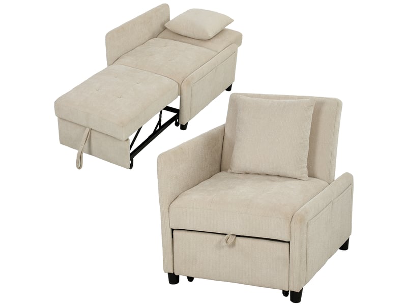  Fauteuil convertible 1 place en chenille beige 89,5x72,5x83 cm  - Conforama A