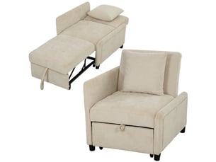 Fauteuil convertible 1 place en chenille beige 89,5x72,5x83 cm