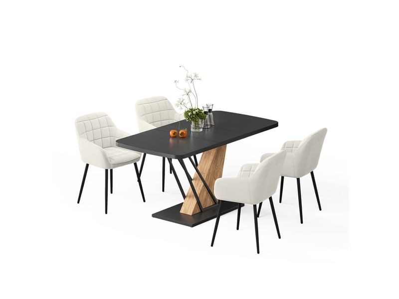  Vicco ensemble de table à manger, noirchêne de force doré, 120x80cm avec 4 chaises de salle à manger  - Conforama E