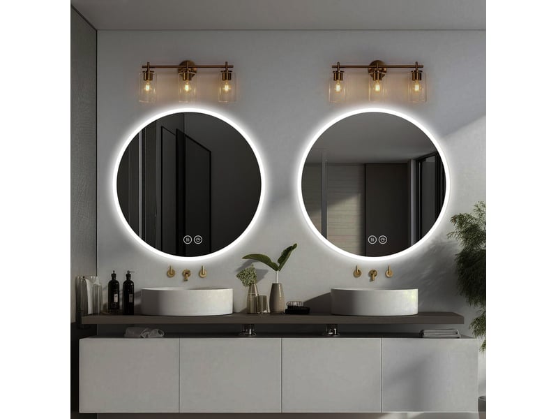  Miroir de salle de bain led rond 80 cm argenté avec anti-buée  - Conforama D