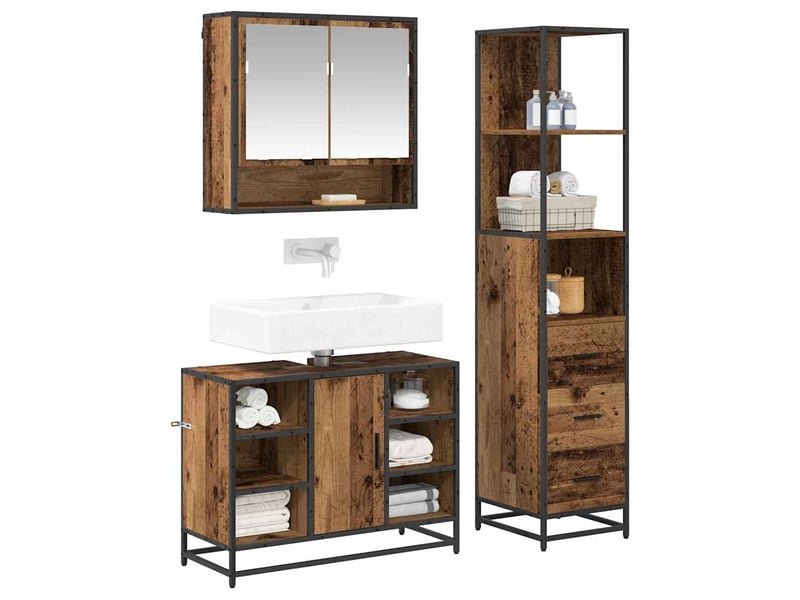  Ensemble de mobilier de salle de bain 3 pièces bois ancien cf64443  - Conforama C