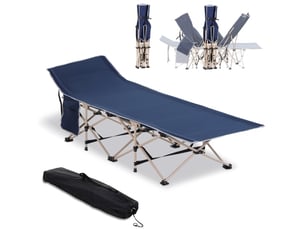 Lit de camp pliable en acier et oxford, avec sac de rangement, bleu, 190x68x52 cm
