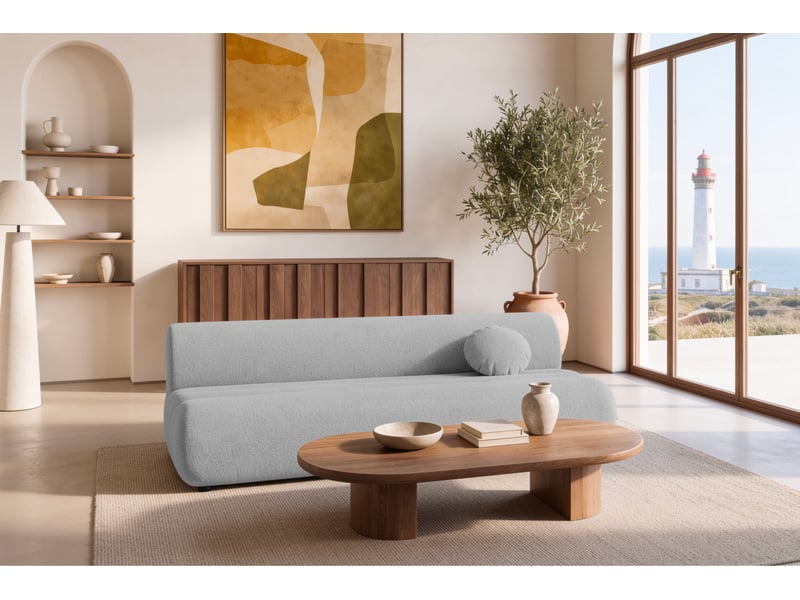  Bordilla - canapé droit convertible tissu chenille 3 places gris clair  - Conforama B