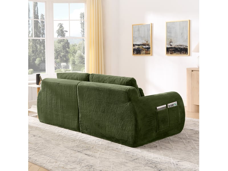Canapé 2 places 208x101x81 cm vert en mousse, ports usb et poche latérale, design moderne - Conforama E