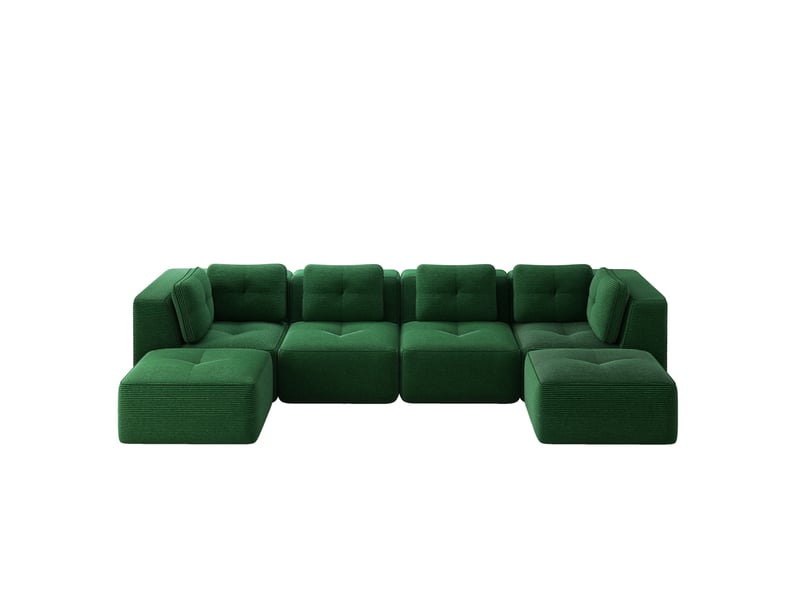  Canapé d'angle modulable en u 4 places vert en velours côtelé  - Conforama A