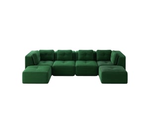 Canapé d'angle modulable en u 4 places vert en velours côtelé