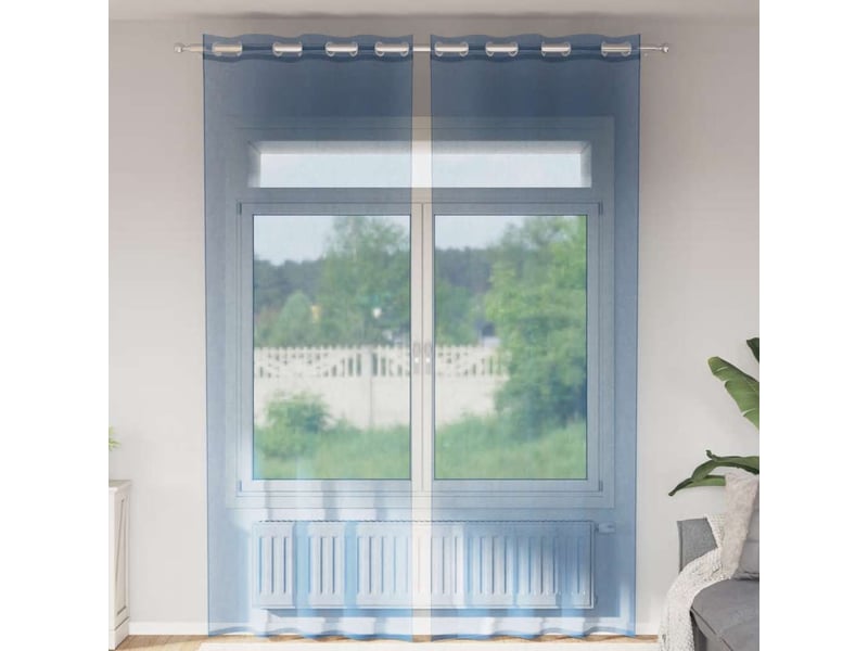  Lot de 2 rideaux en voile, voilages avec œillets bleu royal cf44348  - Conforama B