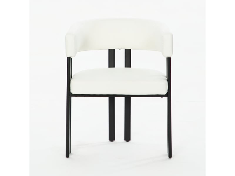 Chaise de salle à manger moderne en cuir synthétique, piètement métal, accoudoirs et dossier incurvé - Conforama A