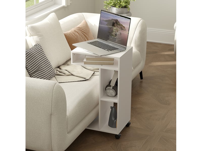  Table d’appoint en c avec 4 étagères et roulettes avec freins pour le salon ou la chambre blanche 40 × 30 × 69 cm  - Conforama E