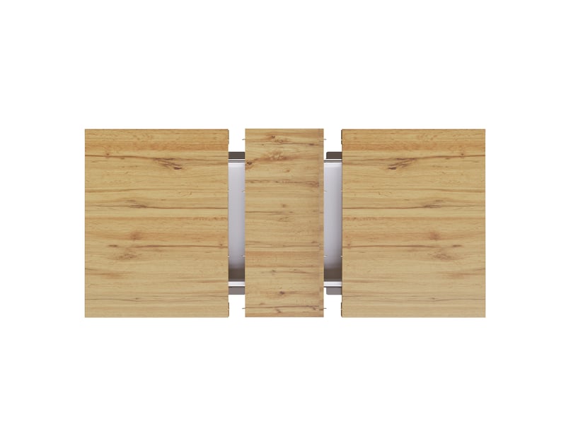 Table à manger rectangulaire extensible 110-140 x 70 cm avec rangement intégré à 2 niveaux, plateau mdf effet bois et relief décoratif moderne - Conforama D