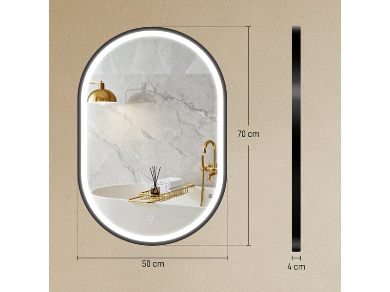  Miroir salle de bain éclairage led 50x70cm, miroir lumineux salle de bain mural interrupteur tactile, lumière 3 couleurs  - Conforama E