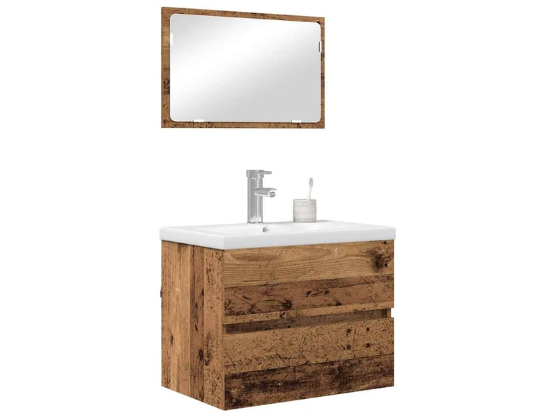  Ensemble de mobilier de salle de bain 3 pièces bois ancien cf64436  - Conforama C