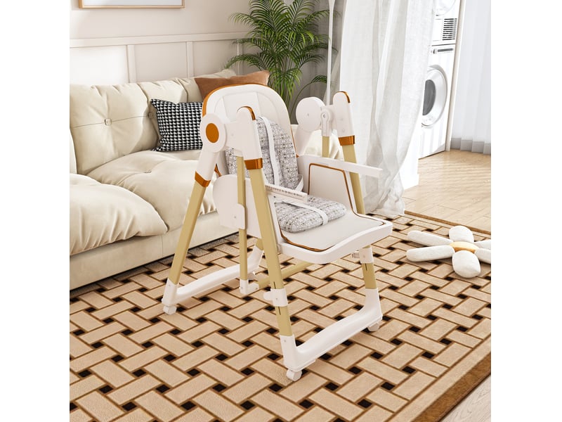 Chaise haute bébé 2 en 1 convertible en transat, plateau double réglable, pliable en polypropylène blanc  - Conforama C