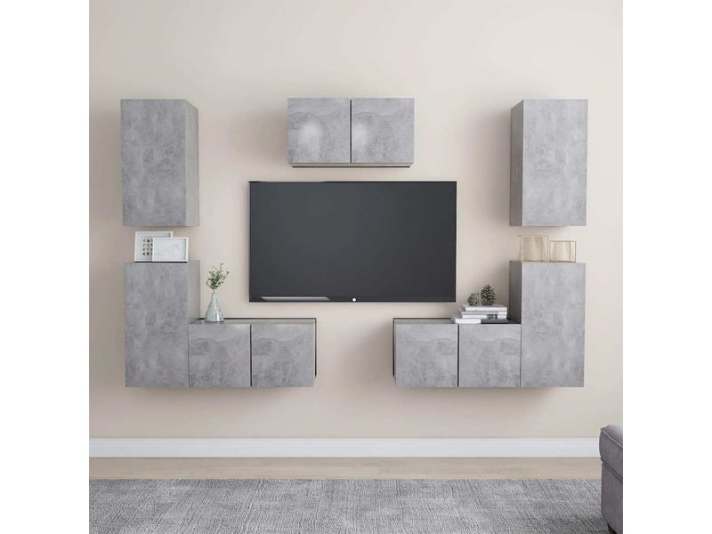  Ensemble de meubles tv - banc tv - meuble de rangement 7 pcs gris béton bois d'ingénierie  - Conforama B