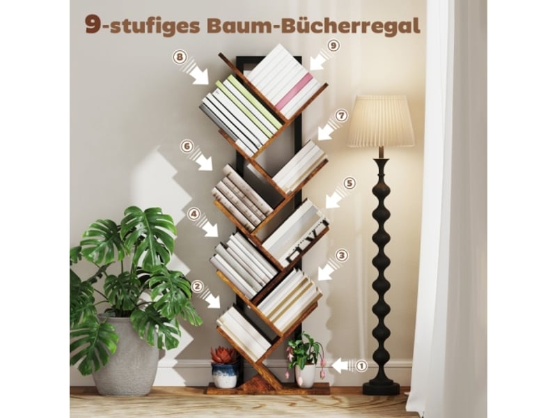  Bibliothèque arbre 9 niveaux, étagère étroite, style rustique brun, pour bureau  - Conforama D