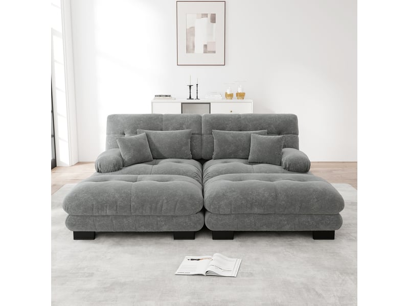  Canapé d'angle modulaire modenvie cloud 2 places 220 x 145 cm en chenille gris avec ottomans mobiles  - Conforama B