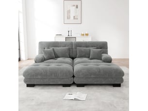 Canapé d'angle modulaire modenvie cloud 2 places 220 x 145 cm en chenille gris avec ottomans mobiles