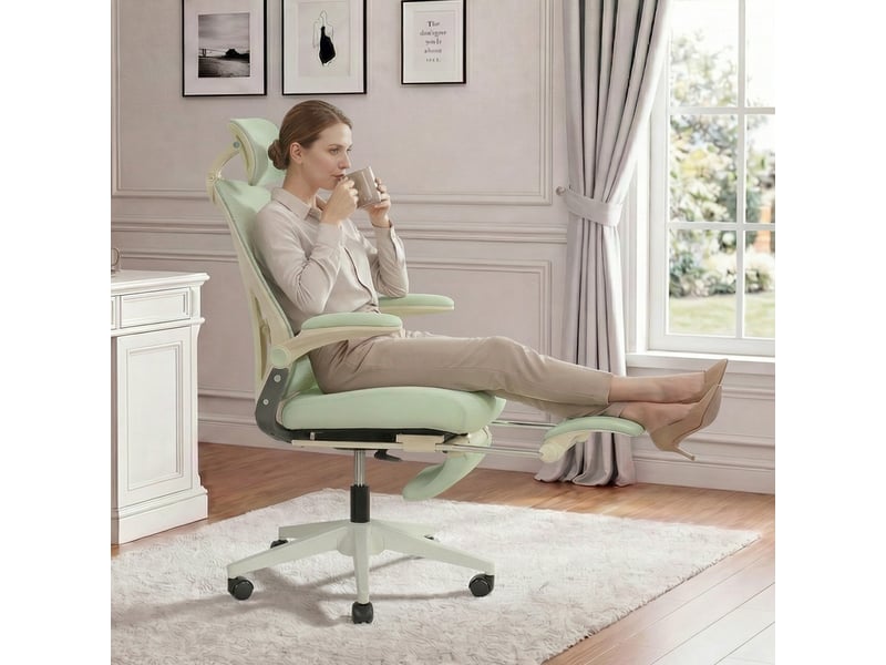  Chaise de bureau ergonomique pliable avec appui-tête 3d et soutien lombaire - lpospi - maille et mousse vert  - Conforama B