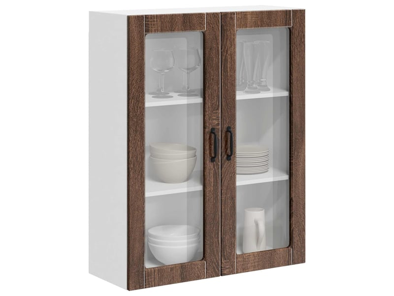  Meuble mural de cuisine, cabinet en verre mural chêne brun 80x31x100cm shl8859  - Conforama C