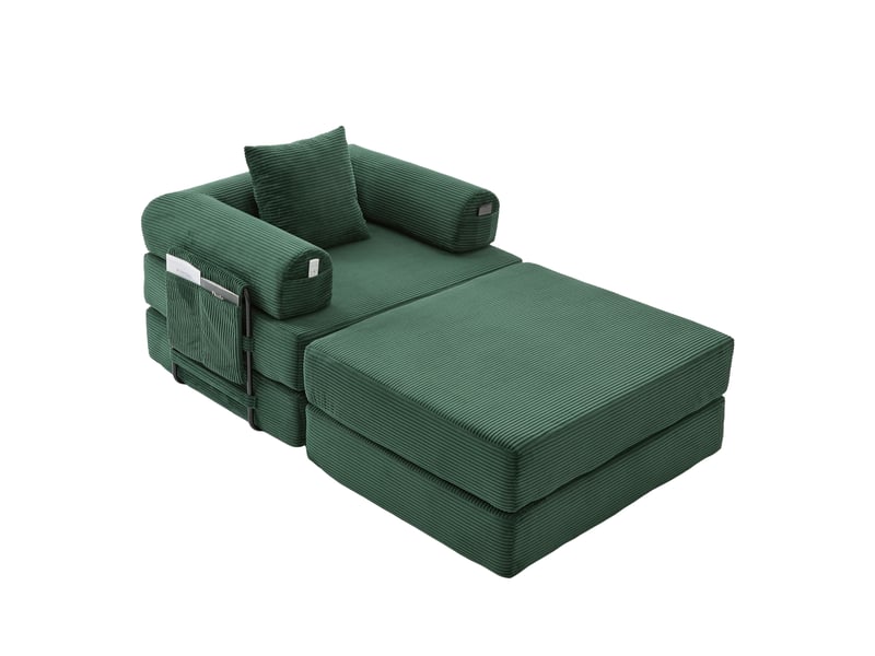  Fauteuil modulable modenvie en velours côtelé vert émeraude avec repose-pieds et coussin 112 x 190 x 67 cm  - Conforama A