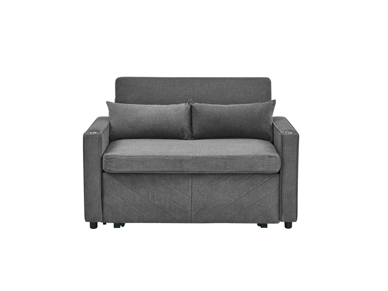  Canapé-lit convertible ulevr 2 places 3-en-1 coulissant avec usb, 195 x 134 cm, tissu gris foncé  - Conforama A