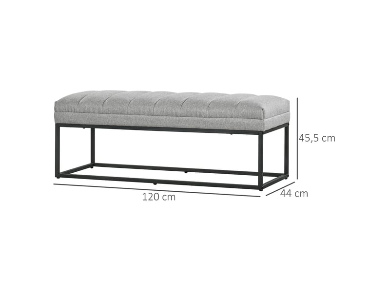  Banc rembourré modenvie en polyester aspect lin gris clair 120 x 44 x 45,5 cm  - Conforama C