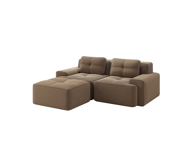  Canapé d'angle modulable 2 places en velours côtelé marron avec ottoman, assise profonde et confort nuage  - Conforama A