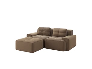 Canapé d'angle modulable 2 places en velours côtelé marron avec ottoman, assise profonde et confort nuage