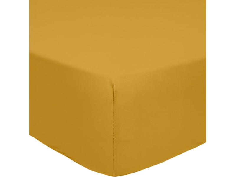  Drap housse 140x190+30 cm percale de coton jaune moutarde PD25588 - Conforama A