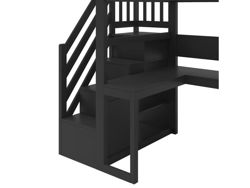  Lit mezzanine 90x200 cm avec bureau, led, usb et rangements, noir, sans matelas  - Conforama R