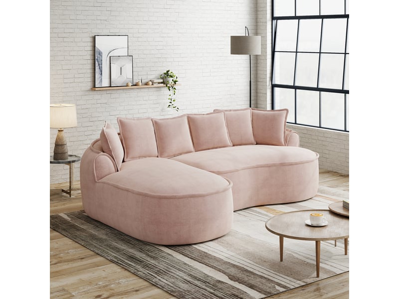 Canapé d'angle, canapé cloud; en tissu chenille, avec méridienne, sans montage, sans cadre, coussins inclus, assise profonde, rose, style cloud - Conforama A