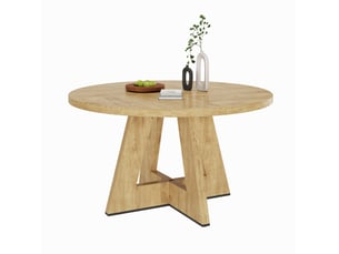 Table à manger ronde 120x120 cm style scandinave minimaliste mdf couleur chêne clair, design classique