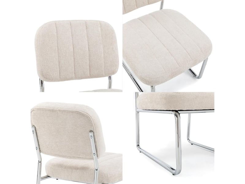  Fauteuil beige rembourré pieds chromés et tissu chenille - paola PAOLA - Conforama C
