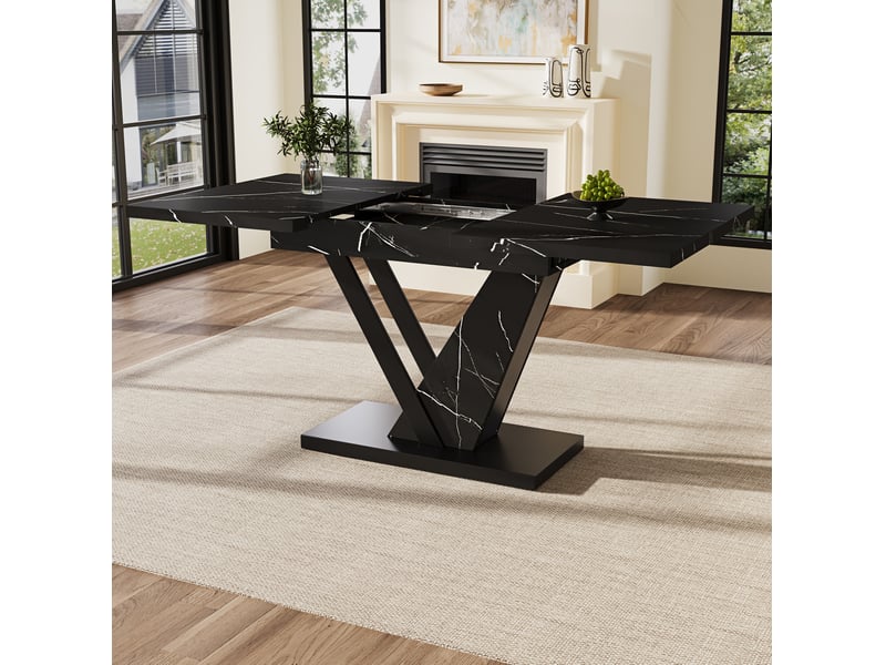 Table à manger extensible 120-160 cm, largeur 75 cm, mdf effet marbre noir et métal - Conforama B