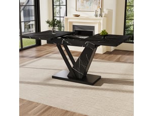 Table à manger extensible 120-160 cm, largeur 75 cm, mdf effet marbre noir et métal