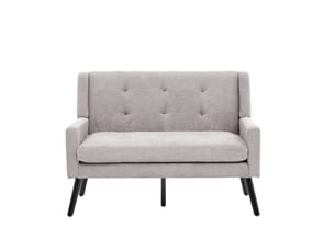Banquette 2 places gris clair, lin, pieds bois massif antidérapants, mousse haute densité, capitonnée, salonchambrebureau