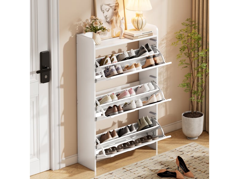  Meuble à chaussures 70x25x120 cm, 3 compartiments cachés, rangement compact pour couloir et bureau  - Conforama B