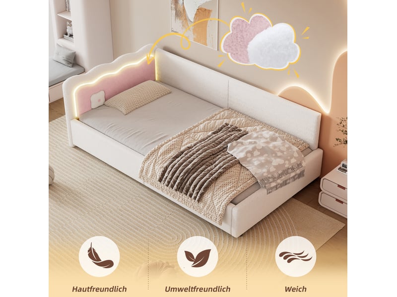  Modenvie lit banquette 90x200 cm - avec éclairage led et tête de lit color block, sans matelas - blanc  - Conforama B