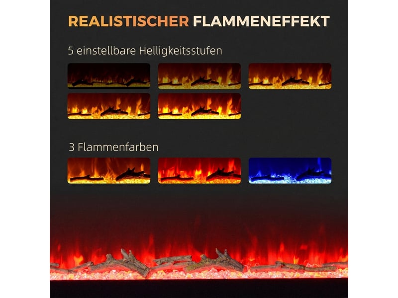  Cheminée électrique murale 1800 w, effet flamme led 3d, noire, 152,4 cm  - Conforama R