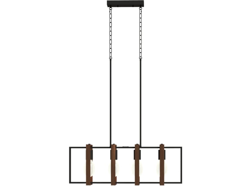  Suspension 4 lumières 80 x 21 x 90-130 cm noire en acier et bois, quatre cadres orientables, hauteur réglable  - Conforama D