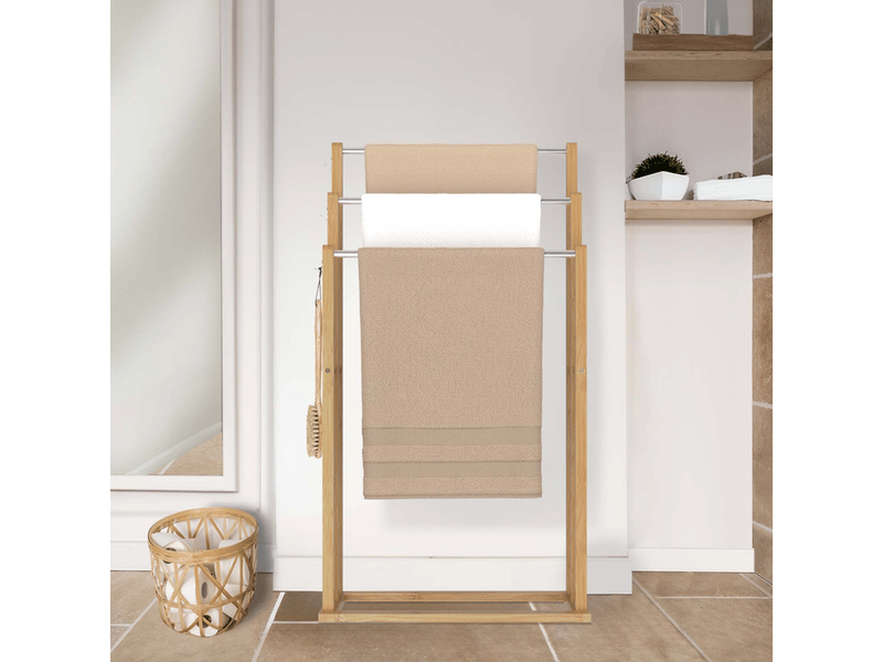 Porte-serviettes sur pied 3 niveaux rita en bambou  - Conforama C