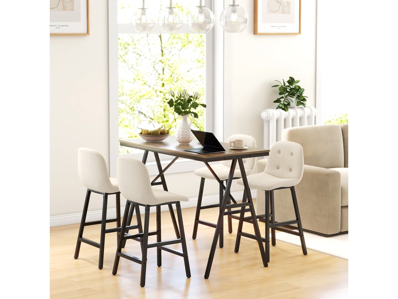  Ensemble bar 5 pièces, table et 4 chaises, capitonnage à boutons, revêtement épais aspect lin, beige  - Conforama D