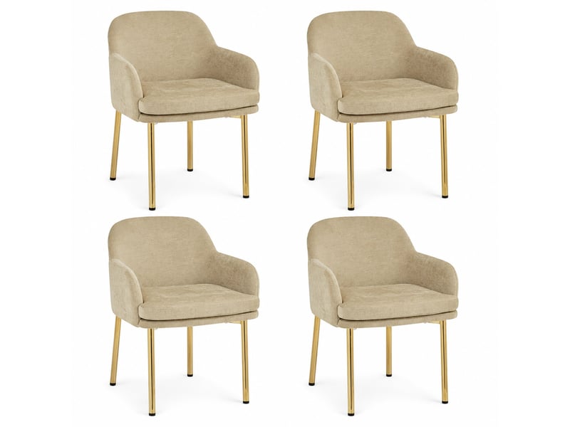  Lot de 4 chaises de salle à manger marron avec accoudoirs, dossier ergonomique, pieds métal doré, patins réglables, charge 125 kg, modernes  - Conforama A