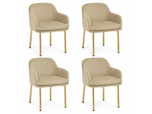 Lot de 4 chaises de salle à manger marron avec accoudoirs, dossier ergonomique, pieds métal doré, patins réglables, charge 125 kg, modernes