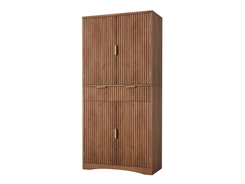 Buffet haut de cuisine 76 x 40 x 180 cm effet noyer, façades rainurées, portes, tiroirs et étagères réglables pour la cuisine, pour cuisine et séjour - Conforama A