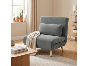 Fauteuil-lit convertible 3-en-1 en velours côtelé gris foncé, dossier réglable 6 positions, couchage 90 x 190 cm