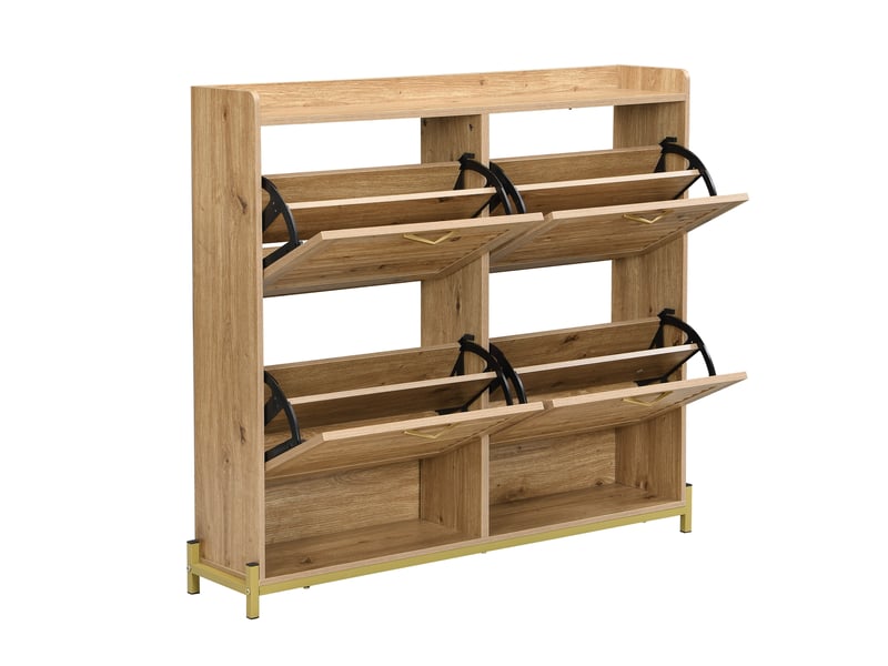  Meuble à chaussures 108,5x24x100 cm, 4 portes à lattes, cadre métal et plateau supérieur, rangement pour entrée et couloir - bois  - Conforama E